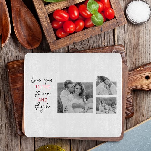Collage Couple Photo  Romantic Quote To The Moon Cutting Board