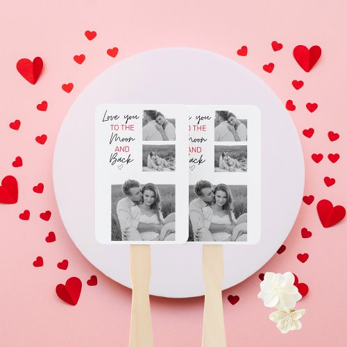 Collage Couple Photo  Romantic Quote To The Moon Hand Fan