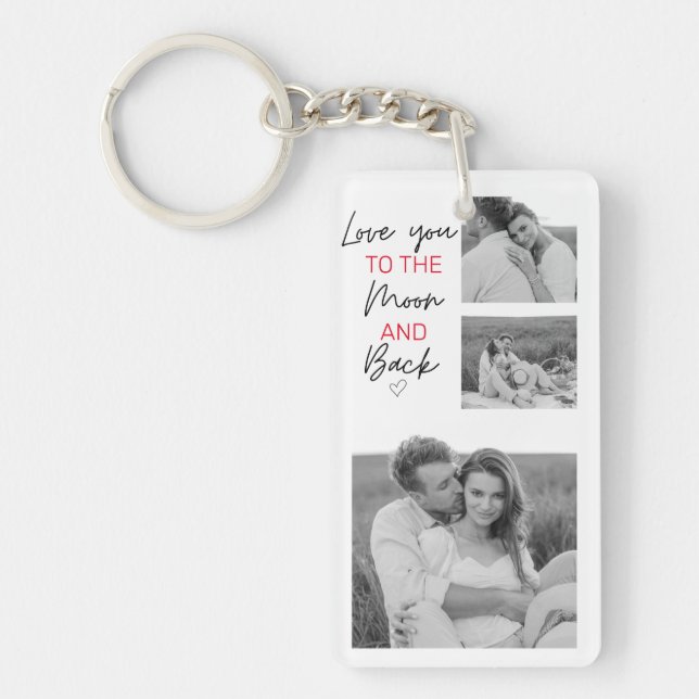 Collage Couple Photo & Romantic Quote To The Moon Keychain (Front)