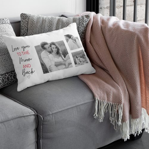Collage Couple Photo  Romantic Quote To The Moon Lumbar Pillow