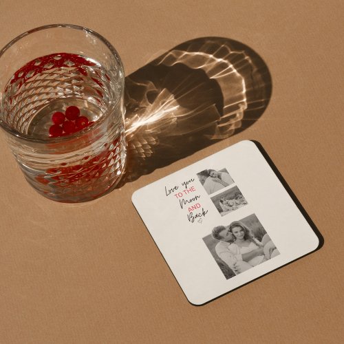 Collage Couple Photo  Romantic Quote To The Moon Square Paper Coaster
