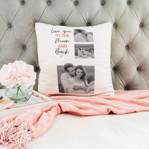Collage Couple Photo & Romantic Quote To The Moon Throw Pillow