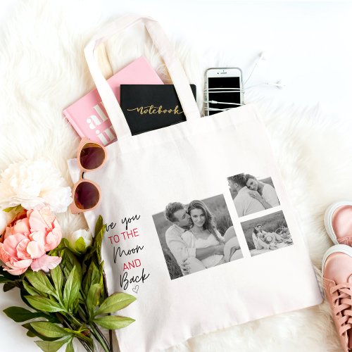 Collage Couple Photo  Romantic Quote To The Moon Tote Bag