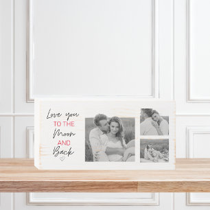 Collage Couple Photo & Romantic Quote To The Moon Wooden Box Sign