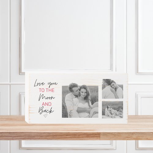 Collage Couple Photo  Romantic Quote To The Moon Wooden Box Sign