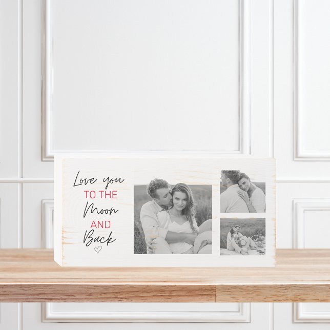Collage Couple Photo & Romantic Quote To The Moon Wooden Box Sign (Creator Uploaded)