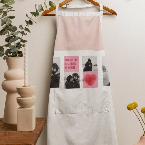 Collage Couple Photo  Valentines Pink  Red Heart Apron