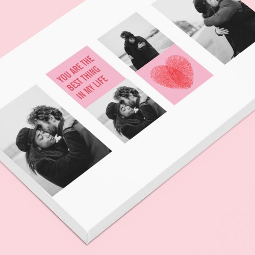 Collage Couple Photo  Valentines Pink  Red Heart Canvas Print