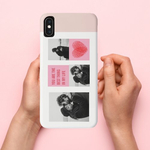 Collage Couple Photo  Valentines Pink  Red Heart iPhone XS Max Case