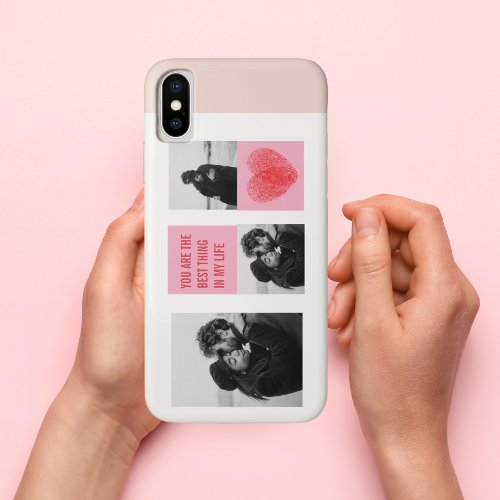 Collage Couple Photo  Valentines Pink  Red Heart iPhone XS Case
