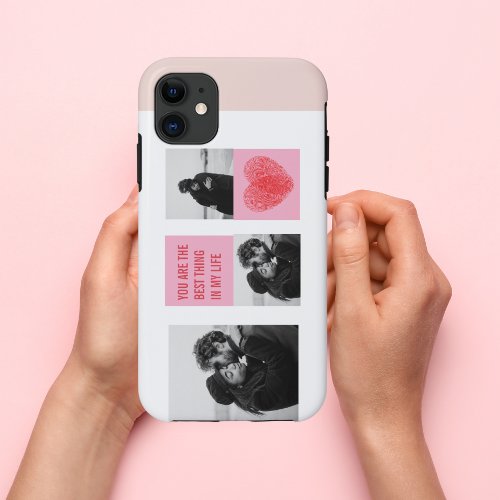 Collage Couple Photo  Valentines Pink  Red Heart iPhone 11 Case