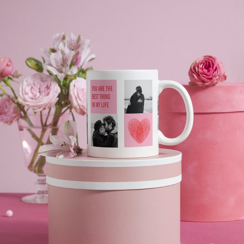 Collage Couple Photo  Valentines Pink  Red Heart Coffee Mug