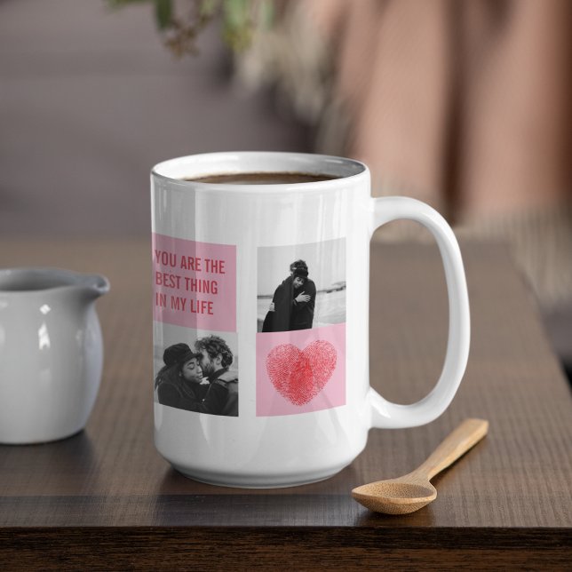 Collage Couple Photo | Valentines Pink & Red Heart Coffee Mug (Creator Uploaded)
