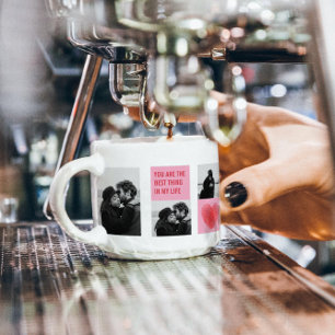 Collage Couple Photo Valentines Pink & Red Heart Espresso Cup