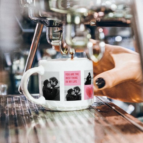Collage Couple Photo  Valentines Pink  Red Heart Espresso Cup