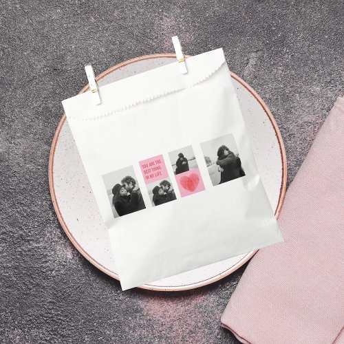 Collage Couple Photo  Valentines Pink  Red Heart Favor Bag