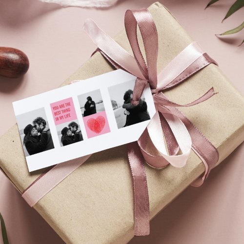 Collage Couple Photo  Valentines Pink  Red Heart Gift Tags
