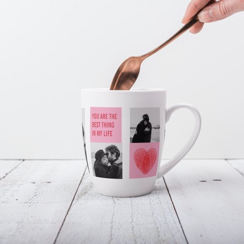 Collage Couple Photo  Valentines Pink  Red Heart Latte Mug