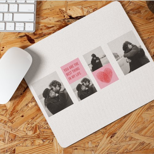 Collage Couple Photo  Valentines Pink  Red Heart Mouse Pad