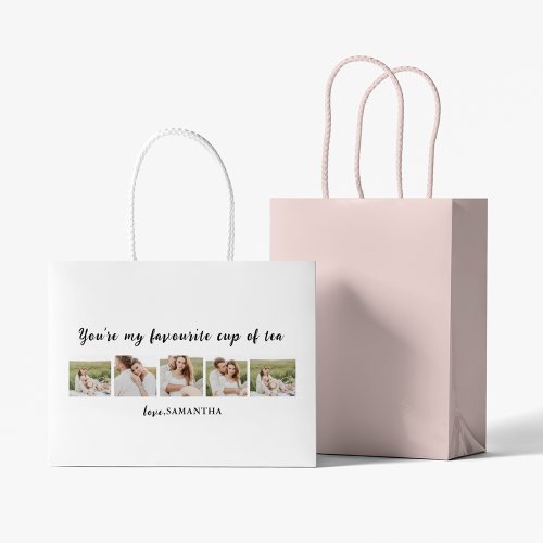 Collage Couple Photo  You Are My Cup Of Tea Quote Large Gift Bag