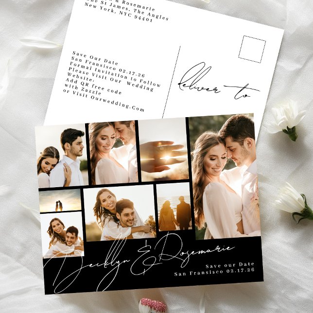Collage Customizable Multi Photo Save The Date Announcement Postcard (Creator Uploaded)