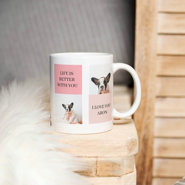 Collage Dog Photos | Dog Is My Valentines | Pink  Coffee Mug