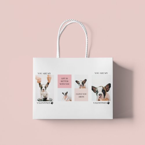 Collage Dog Photos  Dog Is My Valentines  Pink  Large Gift Bag