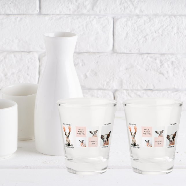 Collage Dog Photos | Dog Is My Valentines | Pink  Shot Glass (Creator Uploaded)