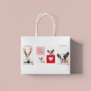 Collage Dog Photos   My Dog Is My Valentine Large Gift Bag