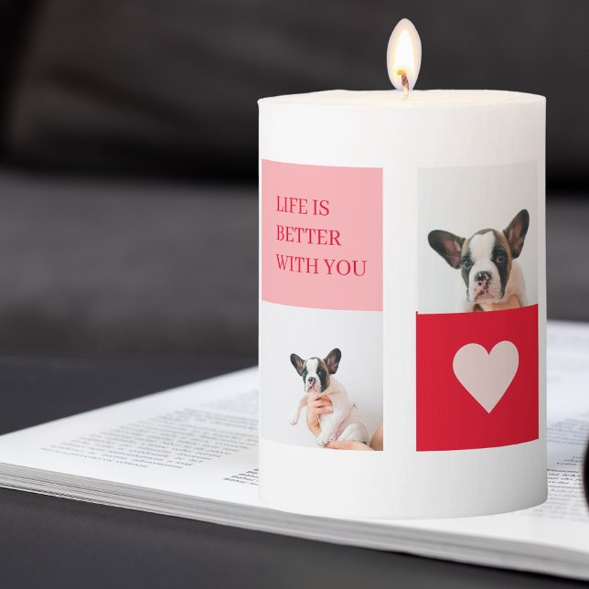 Collage Dog Photos | My Dog Is My Valentine Pillar Candle (Creator Uploaded)