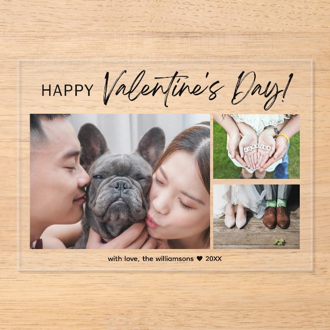 Collage Family Photo Brush Script Valentine's Day  Acrylic Invitations (Front)