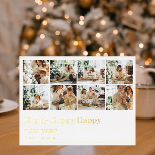 Collage Family Photo | Happy Happy New Year  Foil Holiday Postcard