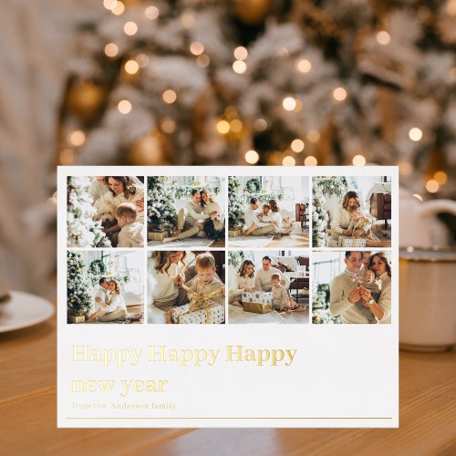 Collage Family Photo  Happy Happy New Year  Foil Holiday Postcard