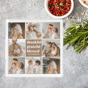 Collage Family Photo Thankful Grateful Blessed Acrylic Tray