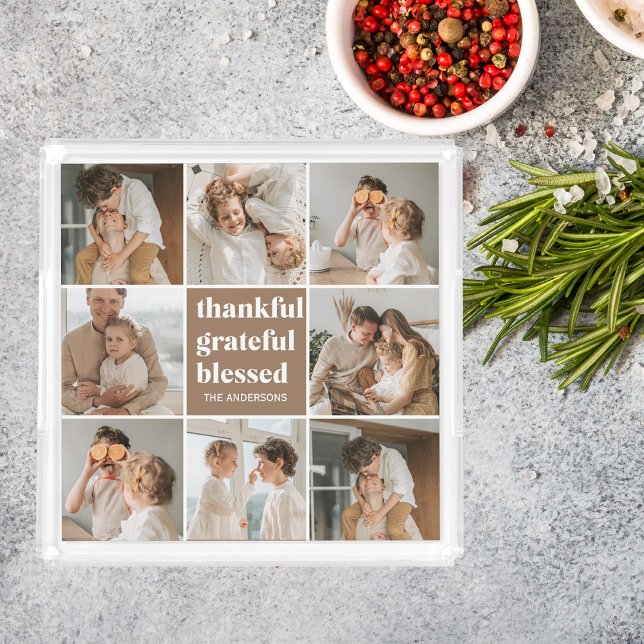 Collage Family Photo | Thankful Grateful Blessed Acrylic Tray (Creator Uploaded)