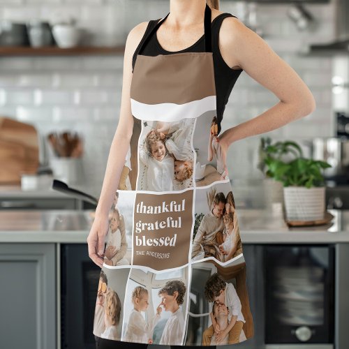 Collage Family Photo  Thankful Grateful Blessed Apron