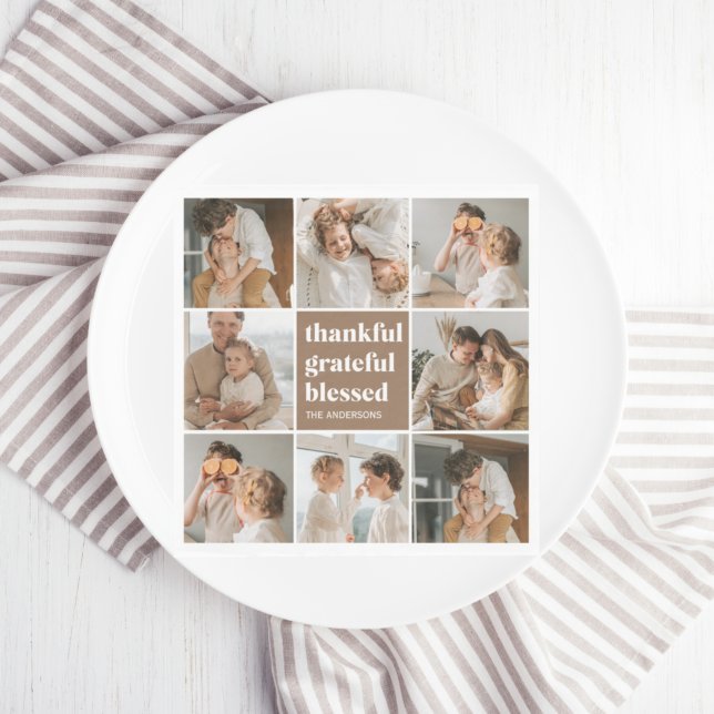 Collage Family Photo | Thankful Grateful Blessed Napkins (Creator Uploaded)