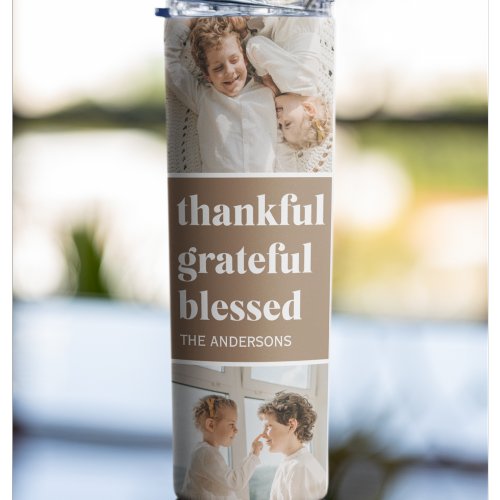 Collage Family Photo  Thankful Grateful Blessed Thermal Tumbler