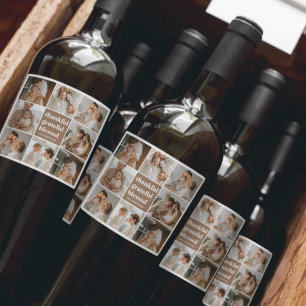 Collage Family Photo Thankful Grateful Blessed Wine Label