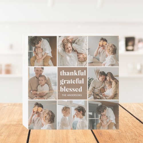 Collage Family Photo  Thankful Grateful Blessed Wooden Box Sign