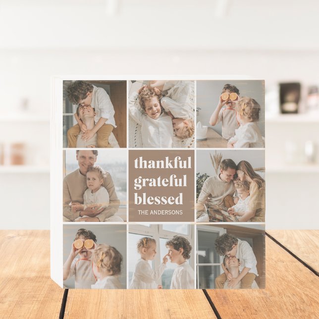 Collage Family Photo | Thankful Grateful Blessed Wooden Box Sign (Creator Uploaded)