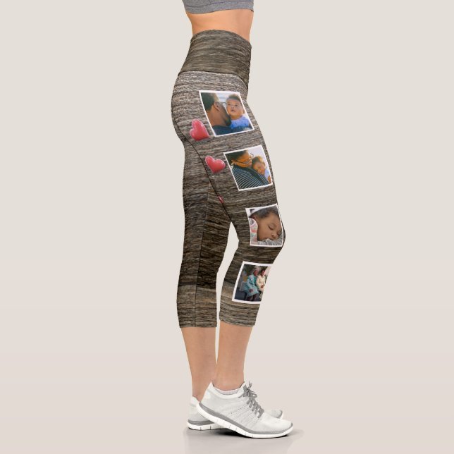 Collage Family Photos Mouse Add Photos Rustic Wood Capri Leggings (Right)