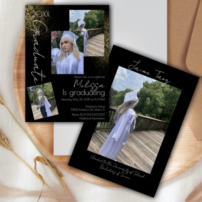 Collage Faux Glitter College Highschool Graduation Invitation (Creator Uploaded)