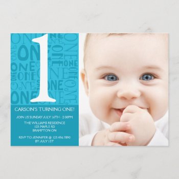 Collage First Birthday Invitation - Blue by fireflidesigns at Zazzle