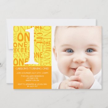 Collage First Birthday Invitation - Orange by fireflidesigns at Zazzle