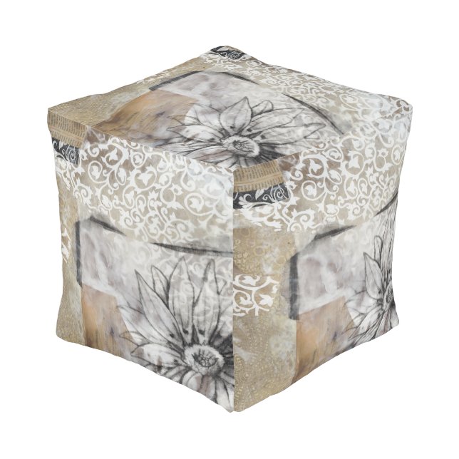 Collage Fleur II Pouf (Angled Front)