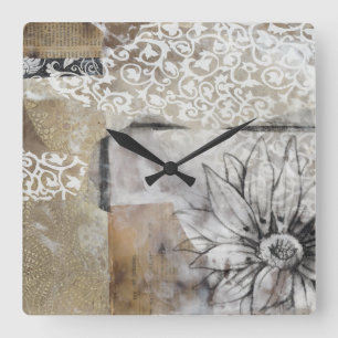 Collage Fleur II Square Wall Clock