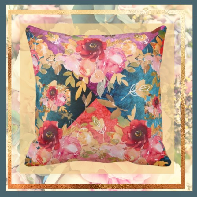 Collage Floral Jewel Toned Throw Pillow (Creator Uploaded)