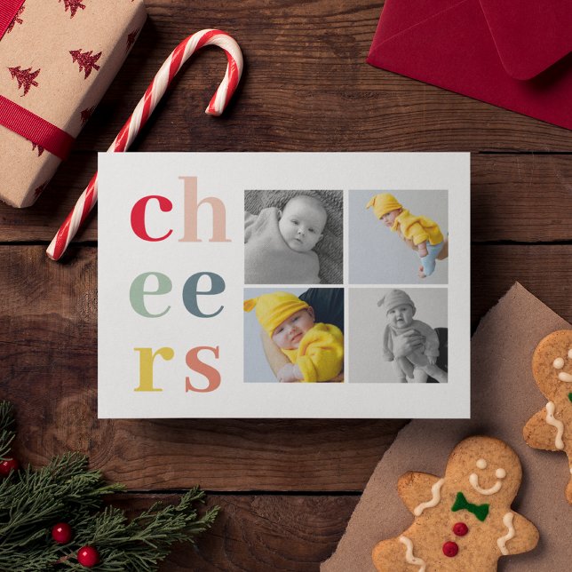 Collage Four Photos | Colorful Cheers Postcard (Creator Uploaded)