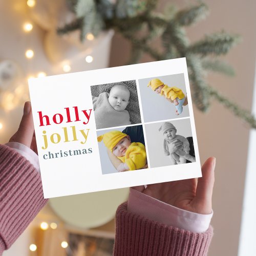 Collage Four Photos  Colorful Holly Jolly Postcard